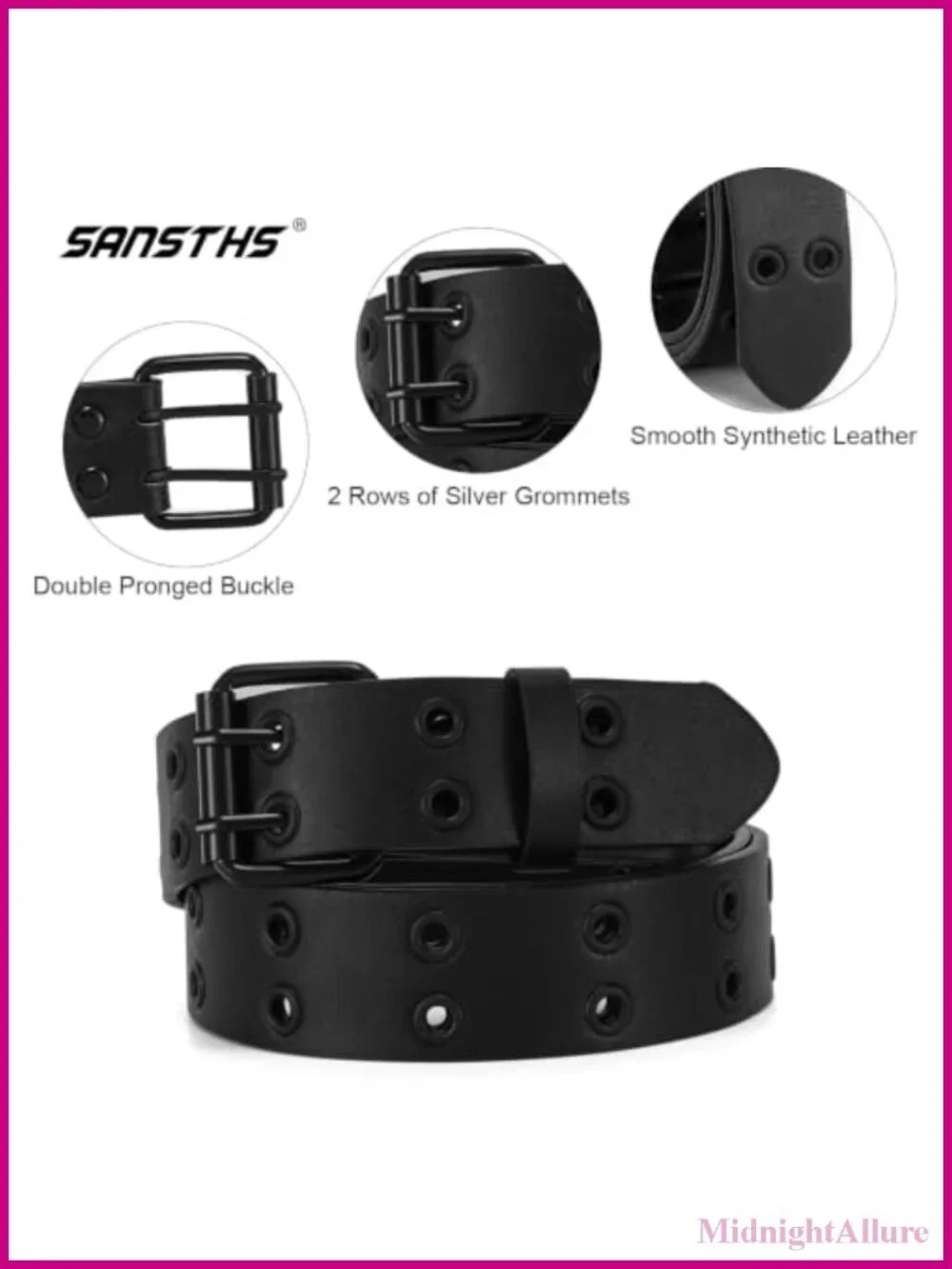Studded Double Grommet Faux Leather Belt Punk Y2K Adjustable Women's 1.5in